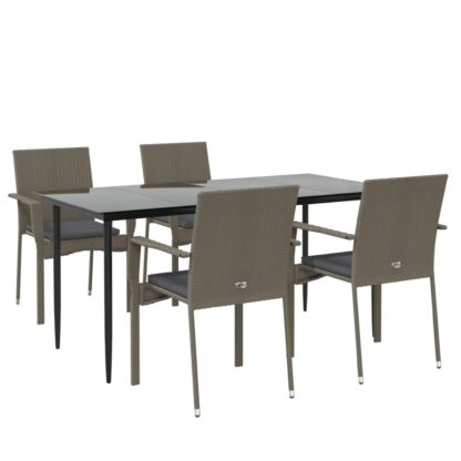 5-tlg. Garten-Essgruppe mit Kissen Schwarz und Grau Poly Rattan - Image 3