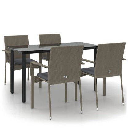 5-tlg. Garten-Lounge-Set mit Kissen Schwarz Grau Poly Rattan - Image 2