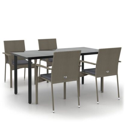 5-tlg. Garten-Lounge-Set mit Kissen Schwarz Grau Poly Rattan - Image 2