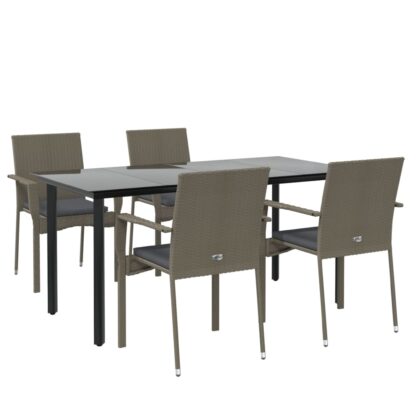 5-tlg. Garten-Lounge-Set mit Kissen Schwarz Grau Poly Rattan - Image 3
