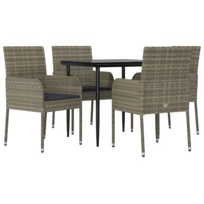5-tlg. Garten-Essgruppe mit Kissen Schwarz und Grau Poly Rattan - Image 3