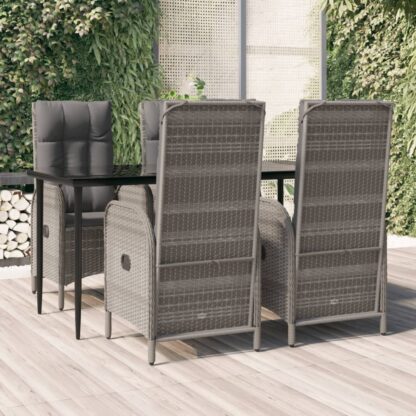 5-tlg. Garten-Essgruppe mit Kissen Schwarz und Grau Poly Rattan
