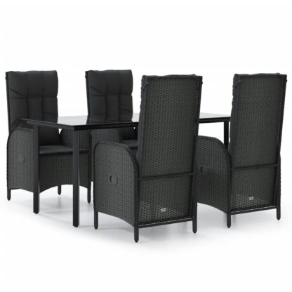 5-tlg. Garten-Essgruppe mit Kissen Schwarz Poly Rattan - Image 2