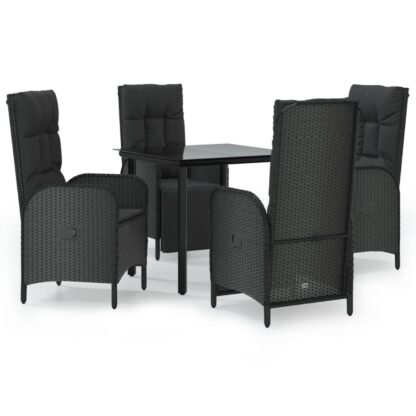 5-tlg. Garten-Essgruppe mit Kissen Schwarz Poly Rattan - Image 2