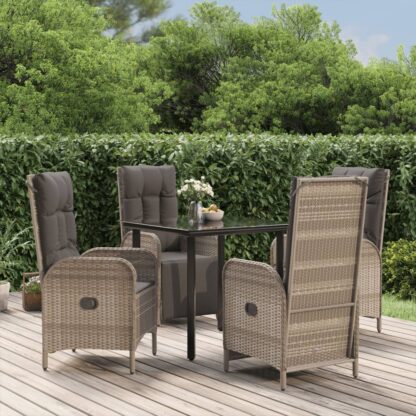 5-tlg. Garten-Essgruppe mit Kissen Schwarz und Grau Poly Rattan