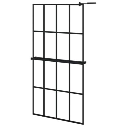 Duschwand mit Ablage für Walk-In-Dusche Schwarz 100x195 cm ESG - Image 2