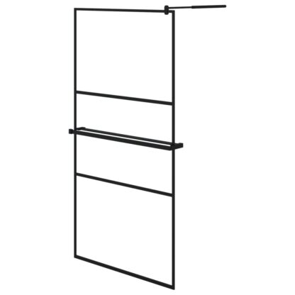 Duschwand mit Ablage für Walk-In-Dusche Schwarz 100x195 cm ESG - Image 2