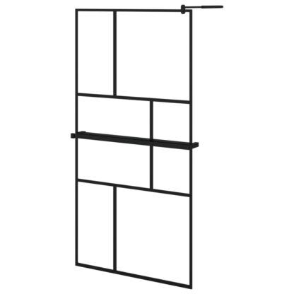 Duschwand mit Ablage für Walk-In-Dusche Schwarz 100x195 cm ESG - Image 2
