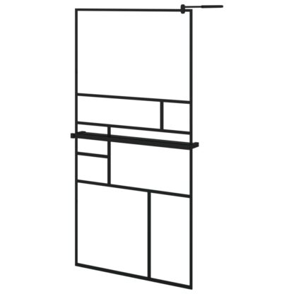 Duschwand mit Ablage für Walk-In-Dusche Schwarz 100x195 cm ESG - Image 2