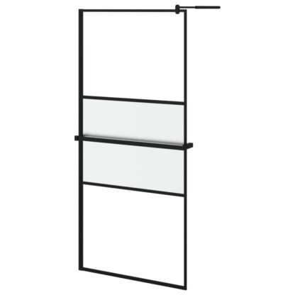 Duschwand mit Ablage für Walk-In-Dusche Schwarz 100x195 cm ESG - Image 2