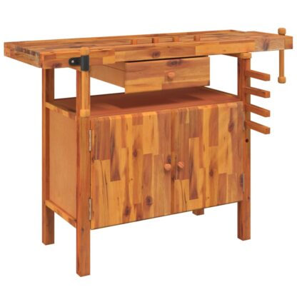 Werkbank mit Schubladen Schraubstöcken 124x52x83 cm Akazienholz - Image 2