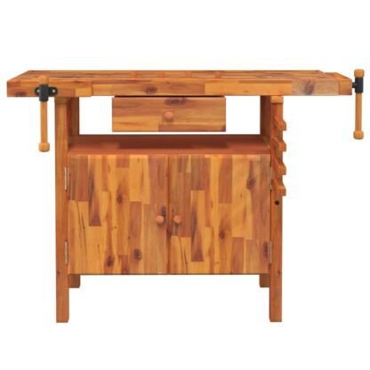 Werkbank mit Schubladen Schraubstöcken 124x52x83 cm Akazienholz - Image 4