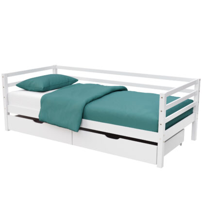 Bett Holz mit Schubladen 90 x 200 cm weiss
