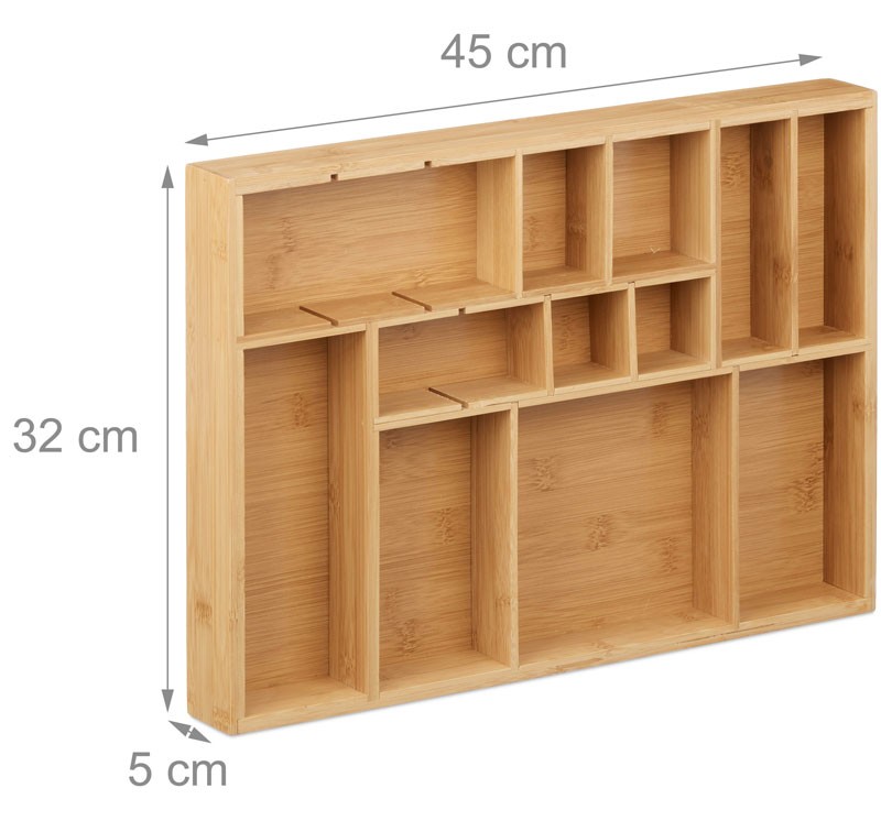 Organizer SCHUBLADENEINSATZ Setzkasten Holz 45×32×5cm Bambus – aus
