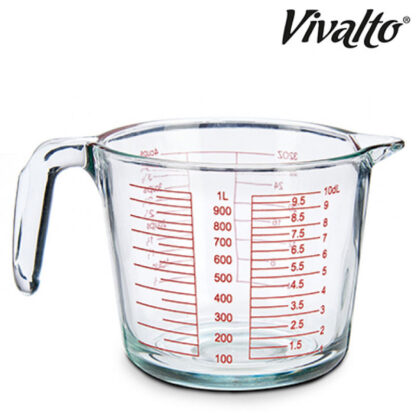Messbecher LITERMASS Messkrug aus Glas mit Skalen in dl, OZ und Tassen 1L