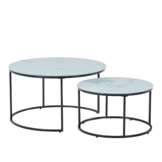 Beistelltisch Glas AMAYA rund 2-teilig weiss/schwarz