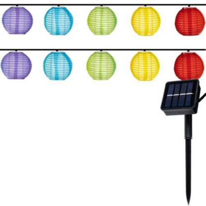 Warmweisse Bunte LED SOLAR LICHTERKETTE mit 10 bunten Lampions