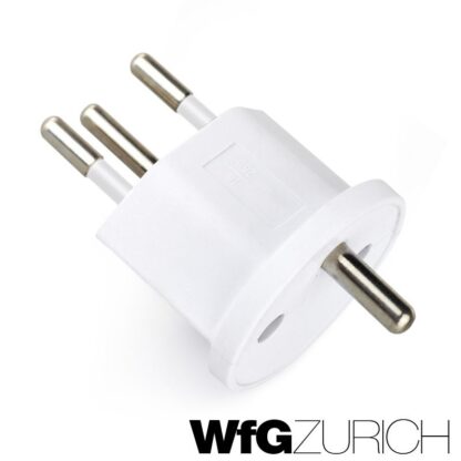 Permanent Fix-Adapter Stecker SCHUKO (Typ F CEE 7) zu Schweiz (T12) 3-polig teilisoliert WEISS