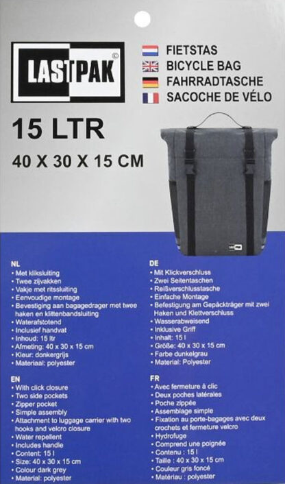 LASTPACK Velo- Fahrrad-GEPÄCKTASCHE Fahrradtasche für Gepäckträger 15l DUNKELGRAU - Image 8