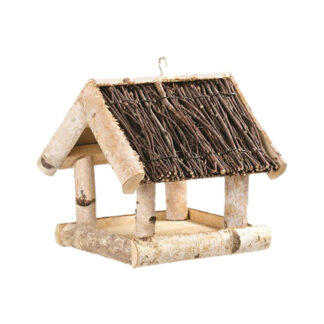 Vogelfutterhaus Birke/Reisigdach  26x26x25cm