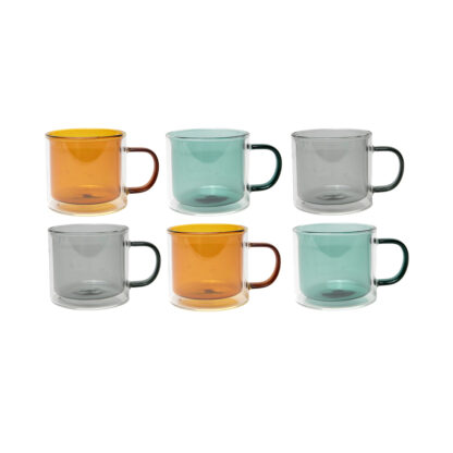 farbiger Doppelglasbecher mit Henkel 240ml 6 Stk.