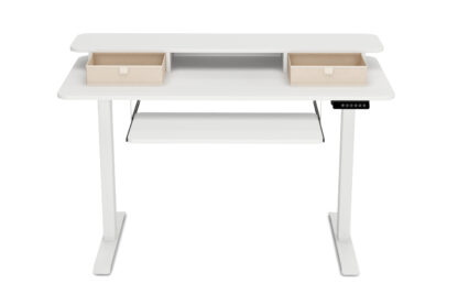 Stehpult elektrisch mit Ablage + Tastaturfach 120 x 60 cm weiss - Image 2