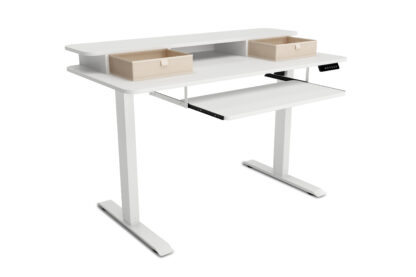 Stehpult elektrisch mit Ablage + Tastaturfach 120 x 60 cm weiss - Image 6