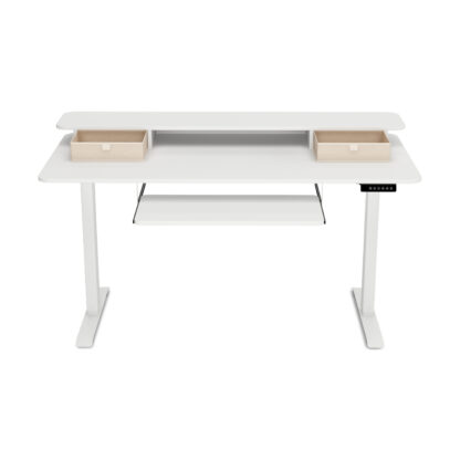 Stehpult elektrisch mit Ablage + Tastaturfach 140 x 70 cm weiss - Image 2