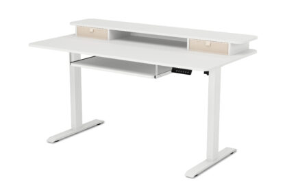 Stehpult elektrisch mit Ablage + Tastaturfach 140 x 70 cm weiss - Image 3