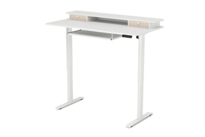 Stehpult elektrisch mit Ablage + Tastaturfach 140 x 70 cm weiss - Image 4
