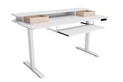 Stehpult elektrisch mit Ablage + Tastaturfach 140 x 70 cm weiss - Image 6