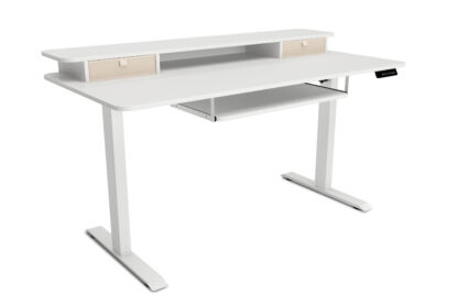 Stehpult elektrisch mit Ablage + Tastaturfach 140 x 70 cm weiss - Image 5