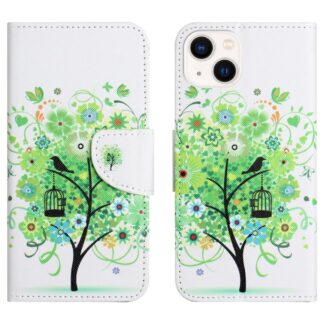 iPhone 15 Buch Etui Tasche mit Kartenfach Baum