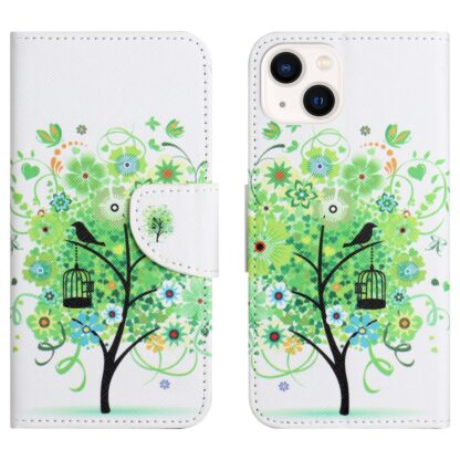 iPhone 15 Buch Etui Tasche mit Kartenfach Baum