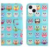iPhone 15 Buch Etui Tasche mit Kartenfach Eulen