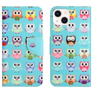 iPhone 15 Buch Etui Tasche mit Kartenfach Eulen