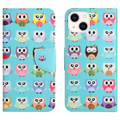 iPhone 15 Buch Etui Tasche mit Kartenfach Eulen