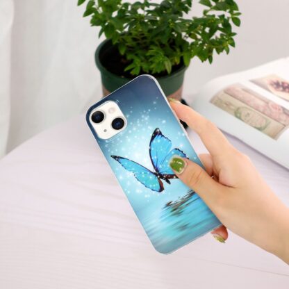 iPhone 15 Leuchtende Glow Gummi Schutzhülle Blauer Schmetterling - Image 4