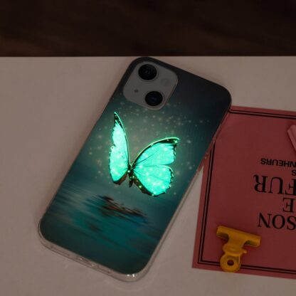 iPhone 15 Leuchtende Glow Gummi Schutzhülle Blauer Schmetterling - Image 2