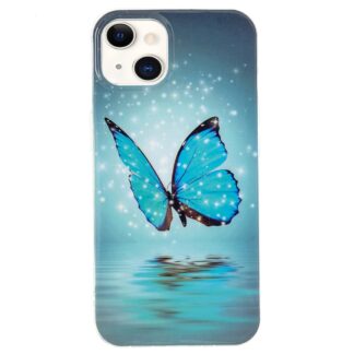 iPhone 15 Leuchtende Glow Gummi Schutzhülle Blauer Schmetterling