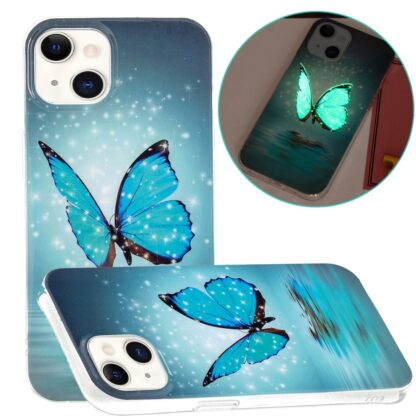 iPhone 15 Leuchtende Glow Gummi Schutzhülle Blauer Schmetterling - Image 5
