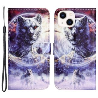 iPhone 15 Plus Buch Etui Tasche mit Kartenfach Wolf