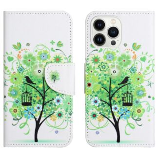 iPhone 15 Pro Buch Etui Tasche mit Kartenfach Baum