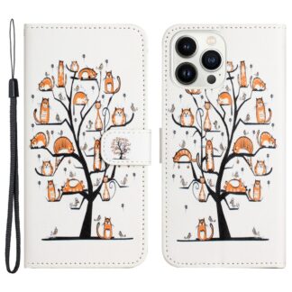 iPhone 15 Pro Buch Etui Tasche mit Kartenfach Katzenbaum