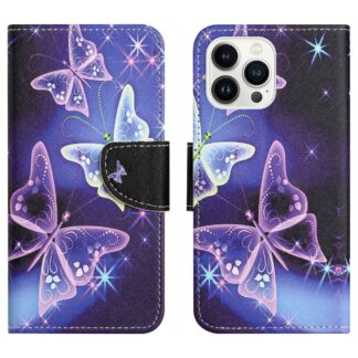 iPhone 15 Pro Buch Etui Tasche mit Kartenfach Schmetterlinge