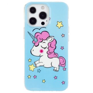 iPhone 15 Pro Leuchtende Glow Gummi Schutzhülle Einhorn