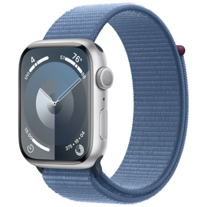 Apple Watch Series 9 45mm Silber (Blauwe Nylon Armband)