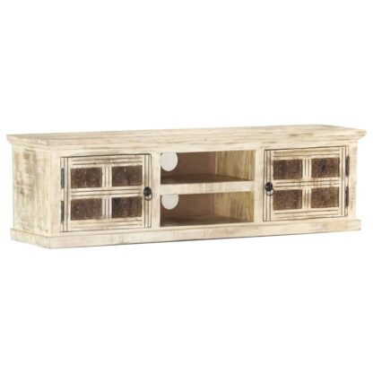 TV-Schrank Weiß 130×30×36 cm Massivholz Mango - Image 8