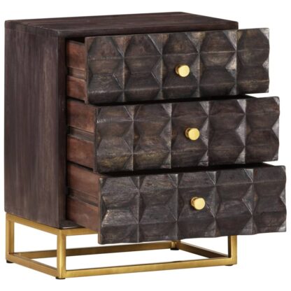 Nachttisch Schwarz 40x30x50 cm Massivholz Mango - Image 4