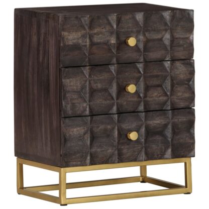 Nachttisch Schwarz 40x30x50 cm Massivholz Mango - Image 9